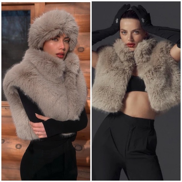 ALO YOGA Opulent Faux Fur Cropped Vest in Oat Beige SZ L - Picture 1 of 11